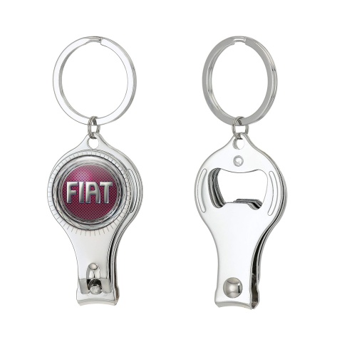 Fiat Keyring Chain Holder Nail Clipper Stylish Silver Ring Red Mesh Domed Logo Design