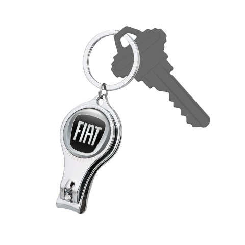Fiat Key Chain Ring Nail Trimmer Grey Chrome 3D Ring Black Striped Style Domed Sticker