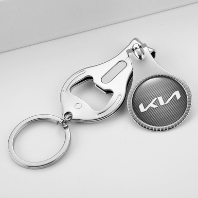 Kia Key Chain Ring Fingernail Trimmer Dark Carbon White Modern Domed Emblem