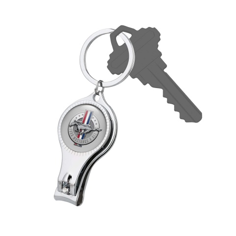 Ford Keychain Ring Nail Clipper Light Grey Chrome Color Domed Emblem