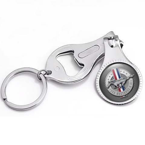 Ford Mustang Ring Chain Nail Clipper Light Carbon Color Domed Emblem