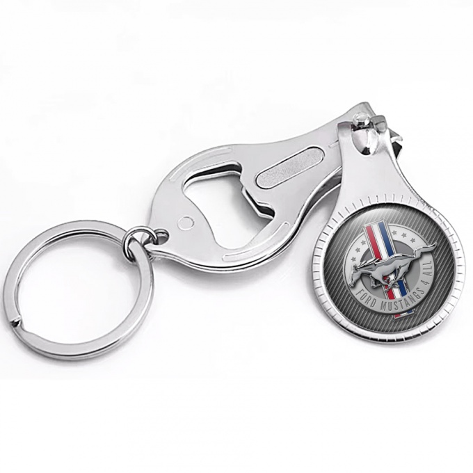 Ford Mustang Ring Chain Nail Clipper Light Carbon Color Domed Emblem
