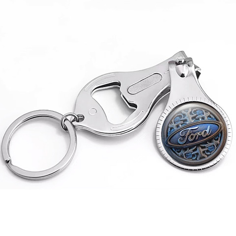 Ford Keyring Holder Nail Trimmer Stylish Blue Tint Floral Logo Design
