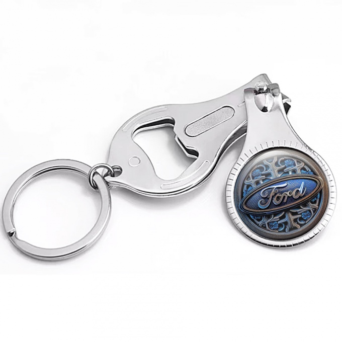 Ford Keyring Holder Nail Trimmer Stylish Blue Tint Floral Logo Design