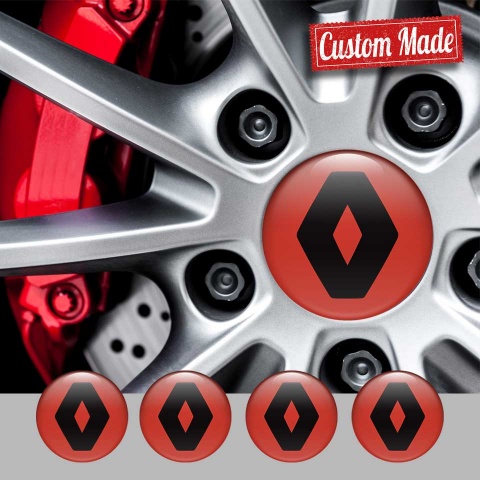 Renault Emblem Badge Wheel Caps Red Black Logo
