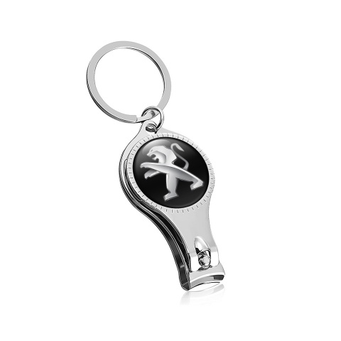 Peugeot Key Chain Fingernail Clipper Black Silver Domed Sticker