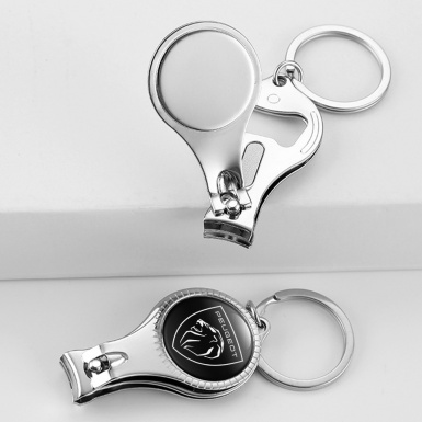 Peugeot Silhouette Keyring Holder Fingernail Trimmer Black White Shield Logo