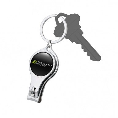 Peugeot Sport Key Fob Nail Trimmer Black Green Stripes Domed Emblem