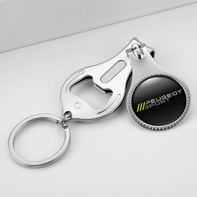 Peugeot Sport Key Fob Nail Trimmer Black Green Stripes Domed Emblem