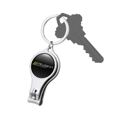 Peugeot Sport Key Fob Nail Trimmer Black Green Stripes Domed Emblem