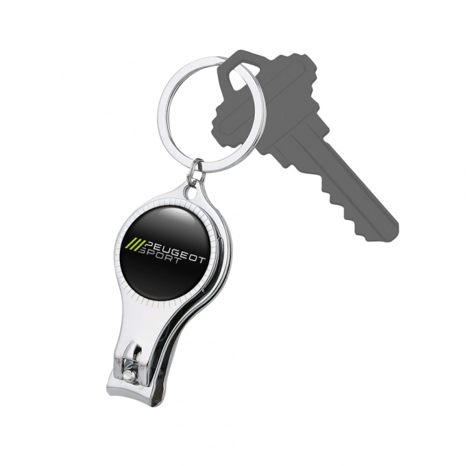Peugeot Sport Key Fob Nail Trimmer Black Green Stripes Domed Emblem