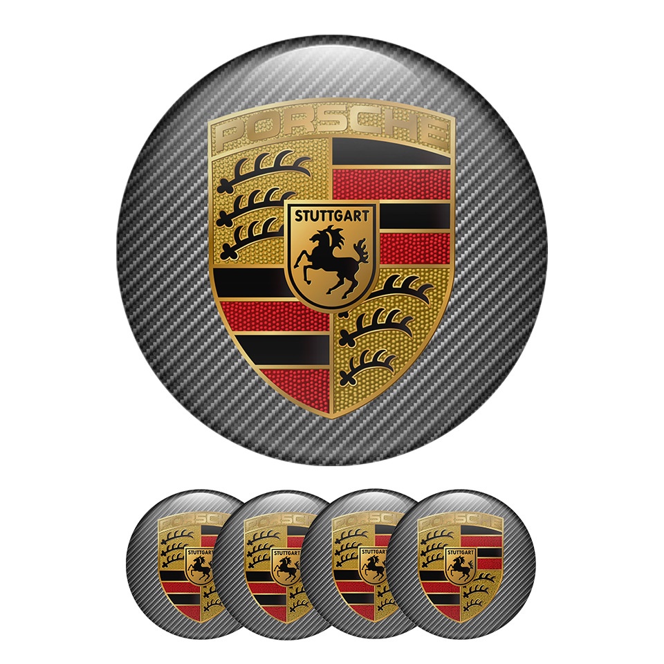 Porsche Domed Stickers Wheel Center Cap Carbon Logo, Wheel Emblems, Stickers