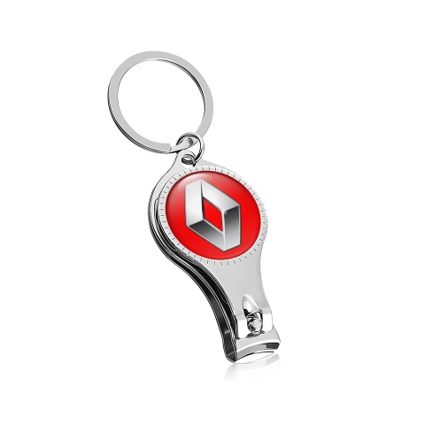 Renault Fob Chain  Nail Trimmer Apple Red Silver Tint Domed Emblem
