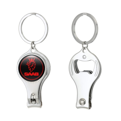 Saab Fob Ring Nail Trimmer Classic Black Red Ring Domed Emblem