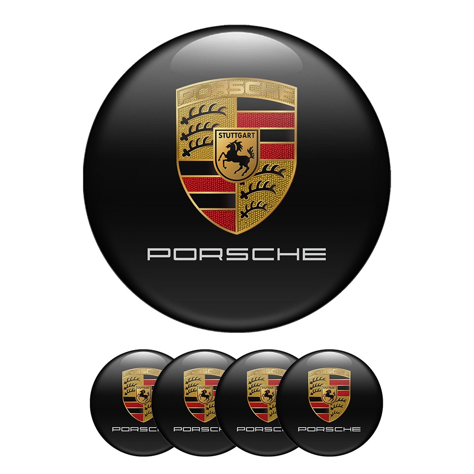 Porsche Emblem Silicone Sticker Classic Black, Domed Emblems, Stickers