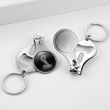 Ford Shelby Cobra Keychain Nail Trimmer Black Grey Bevel Domed Logo