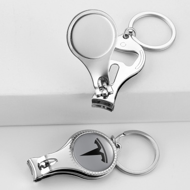 Tesla Keyring Nail Clipper Light Grey Black Domed Emblem