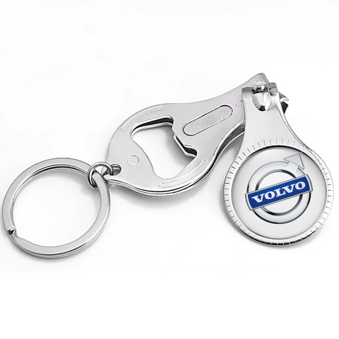 Volvo Key Holder Nail Trimmer Grey Silver Tint Blue Domed Logo 