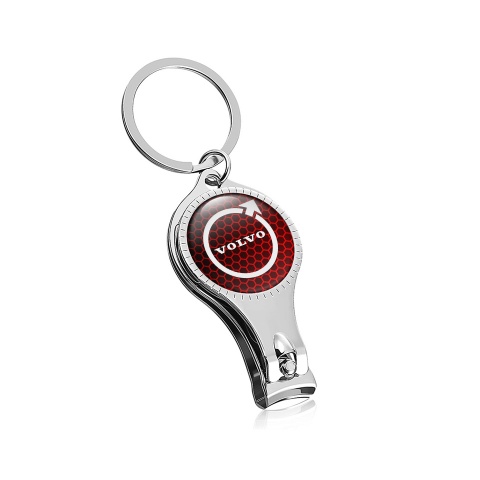 Volvo Key Chain Fingernail Clipper Dark Red Honeycomb Domed Emblem