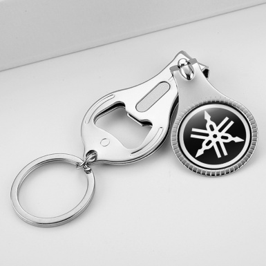 Yamaha Key Holder Fingernail Clipper Black White Ring Domed Emblem