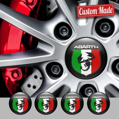 Fiat Abarth Wheel Emblems Black Italian Flag Design