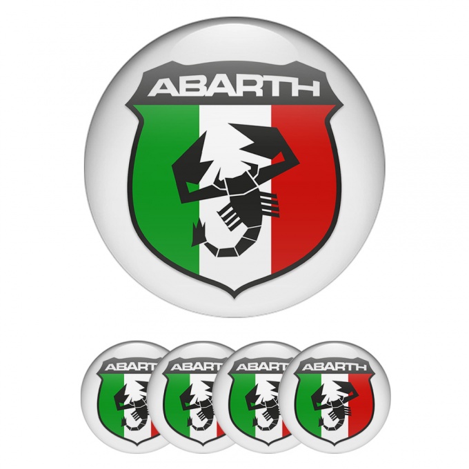 Fiat Abarth Wheel Stickers Light Grey Italian Flag Logo