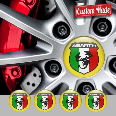 Fiat Abarth Wheel Emblems Yellow Italian Flag Design