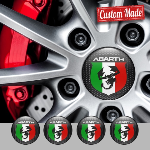Fiat Abarth Wheel Emblem Dark Mesh Italian Flag Logo