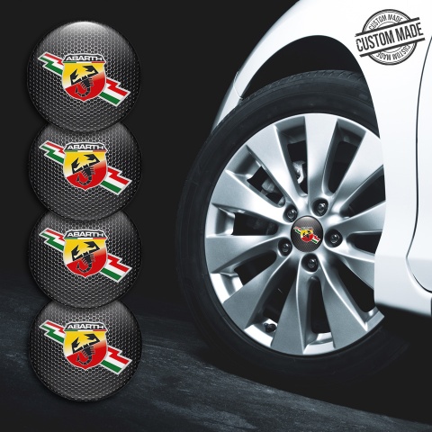Fiat Abarth Domed Stickers Dark Mesh Lightning Emblem