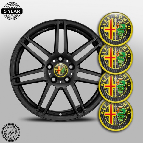 Alfa Romeo Stickers Center Wheel Caps Dark Mesh Yellow Design