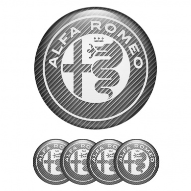 Alfa Romeo Wheel Domed Stickers Carbon White Logo