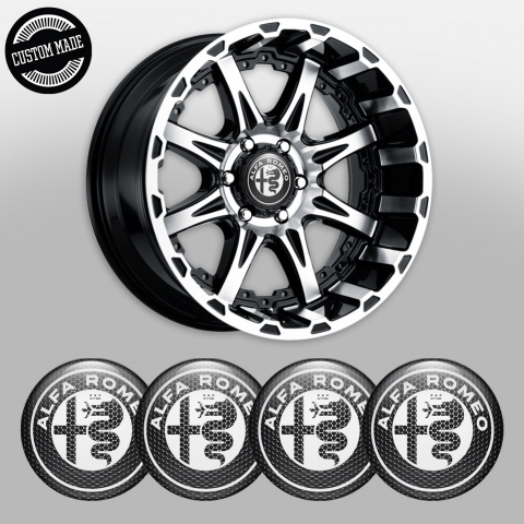 Alfa Romeo Silicone Wheel Emblems Dark Mesh White Logo