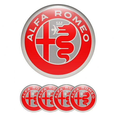 Alfa Romeo Wheel Emblems Grey Mesh Red Domed Sticker 