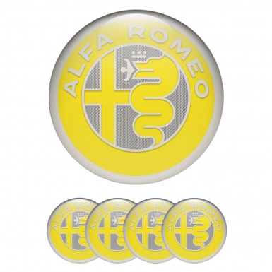 Alfa Romeo Wheel Emblems Grey Mesh Yellow Domed Sticker