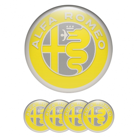 Alfa Romeo Wheel Emblems Grey Mesh Yellow Domed Sticker