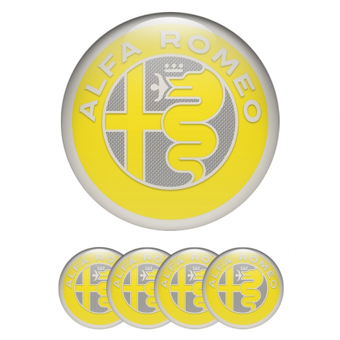 Alfa Romeo Wheel Emblems Grey Mesh Yellow Domed Sticker