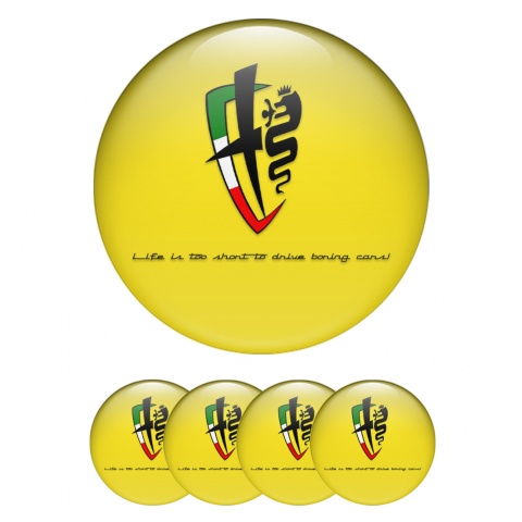 Alfa Romeo Wheel Emblems Yellow Black Italian Flag Edition