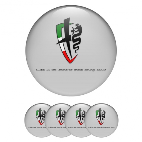 Alfa Romeo Wheel Emblems Grey Black Italian Flag Edition