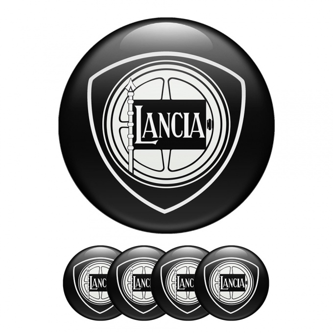 Lancia Wheel Center Cap Domed Stickers Black Edition