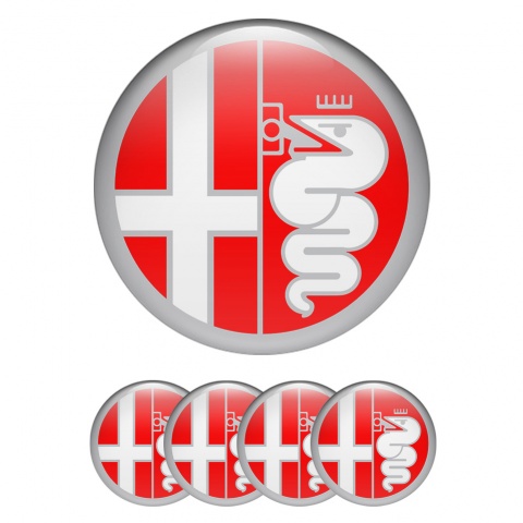 Alfa Romeo Center Caps Stickers Grey Red Logo Design