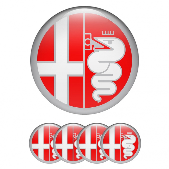 Alfa Romeo Center Caps Stickers Grey Red Logo Design