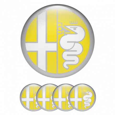 Alfa Romeo Wheel Emblems Grey Yellow Domed Sticker