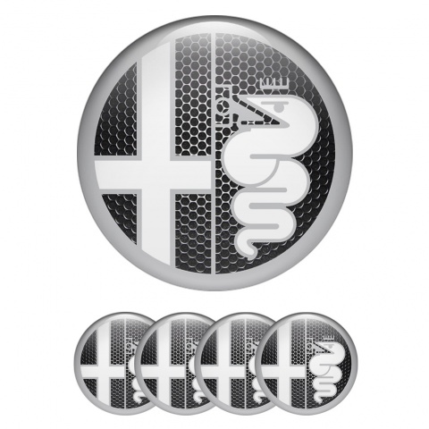 Alfa Romeo Wheel Emblems Dark Mesh Grey Domed Sticker