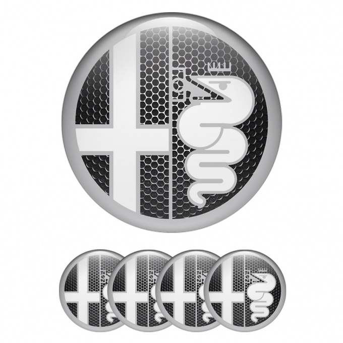 Alfa Romeo Wheel Emblems Dark Mesh Grey Domed Sticker