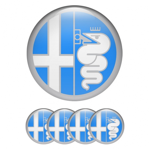 Alfa Romeo Wheel Domed Stickers Grey Sky Blue Edition