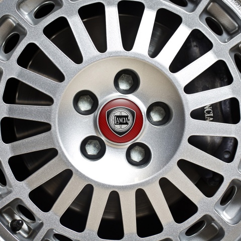 Lancia Center Hub Dome Stickers Red Background