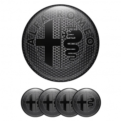 Alfa Romeo Center Caps Stickers Dark Mesh Black Classic Logo