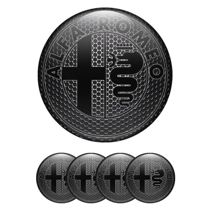 Alfa Romeo Center Caps Stickers Dark Mesh Black Classic Logo