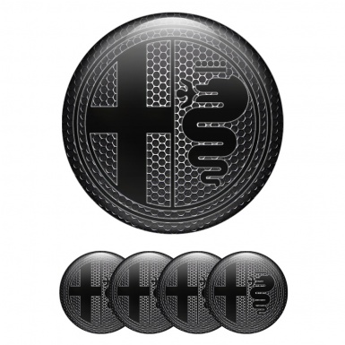 Alfa Romeo Wheel Emblems Honeycomb Black Solid Logo Edition