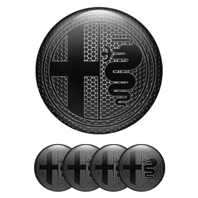 Alfa Romeo Wheel Emblems Honeycomb Black Solid Logo Edition
